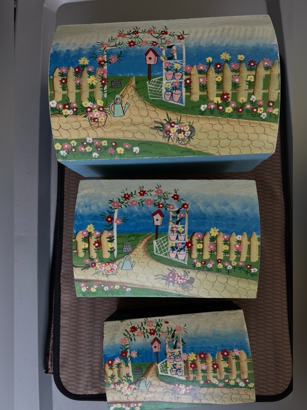 Hand-Painted Garden wooden box - Blue & Green